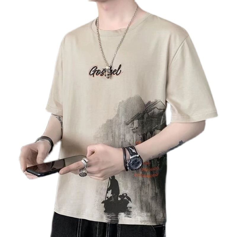 T-shirt d'été à manches courtes pour homme, haut ample et tendance, en soie glacée_voghion.com