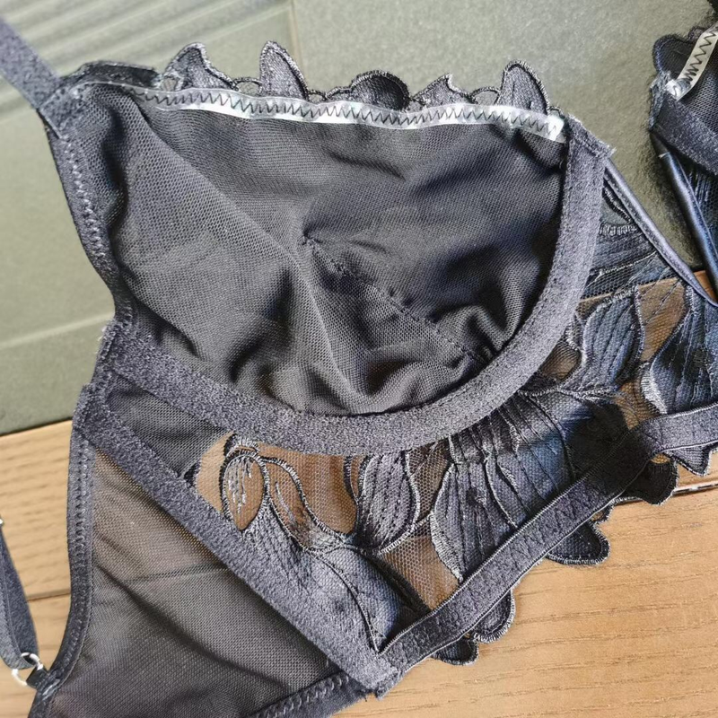 Nuovo reggiseno intimo sexy in pizzo ricamato con scollo a V profondo per donna, con seno grande ultra sottile e piccola arricciatura._voghion.com