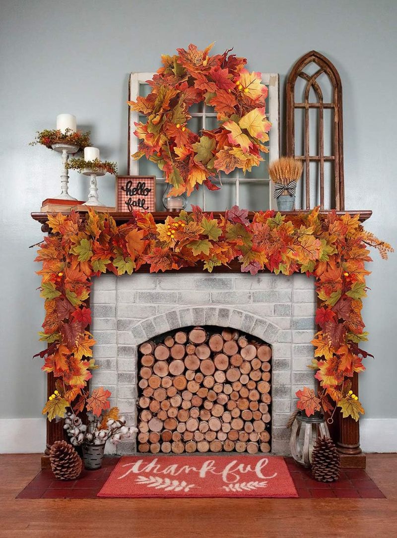 Decorazione autunnale in rattan, foglia d'acero, 5,7 piedi, simulazione di vite appesa, foglia d'acero in rattan_voghion.com