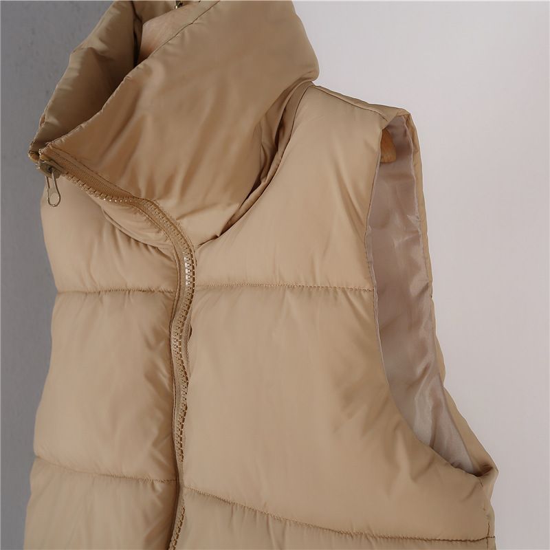 Gilet matelassé sans manches pour femme, col montant court avec cordon de serrage, léger et compressible, idéal pour l'automne/hiver, style décontracté et streetwear._voghion.com