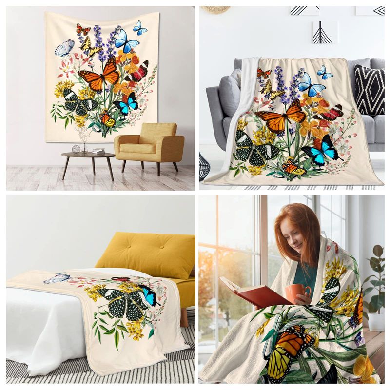Manta de mariposa, hermosa manta de mariposa, franela súper suave, manta vintage con diseño de mariposa, regalo para niños y adultos_voghion.com