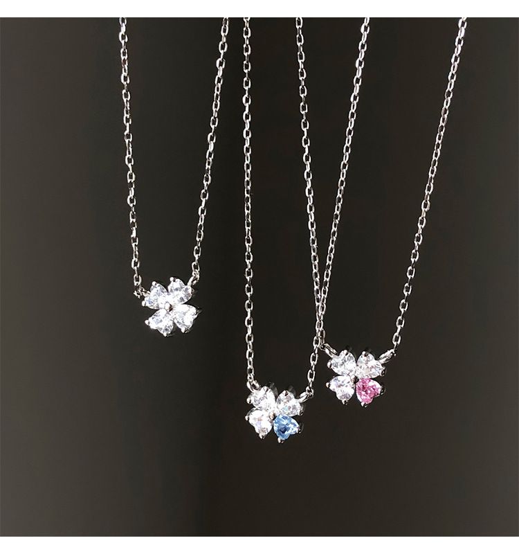 Four leaf clover necklace female trendy exquisite small temperament simple temperament s925 silver clavicle chain cold style necklace_voghion.com