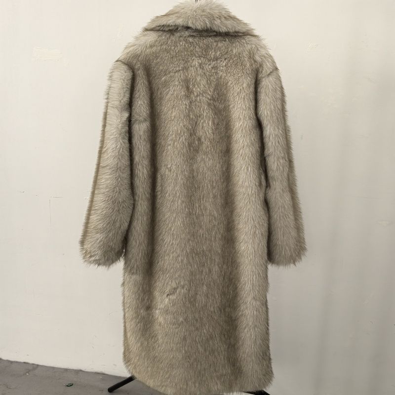 Damenbekleidung Hochwertiger Kunstpelz Umweltfreundlicher Damen Langer Kunstpelzmantel - Elegante Jacke Reverstaschen Individualisierbar_voghion.com