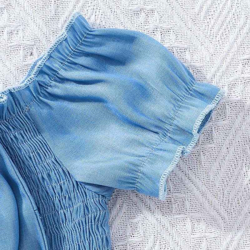 Barnkläder Flickkostym Sommar Axelrem Enaxlad Kort Rosett Midja Små Skjortor Shorts Barnkläder_voghion.com