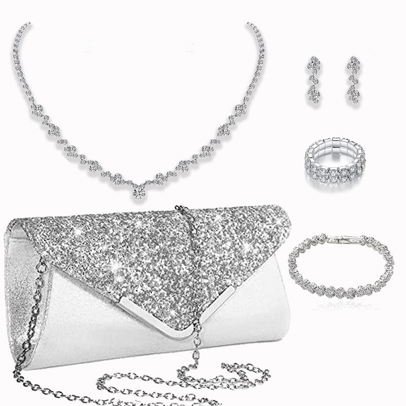 Borse da sera da donna, borsa da pranzo, bracciale, semplice catena con artigli, orecchini a bottone alla moda, bracciale, anello, collana, set per donna_voghion.com