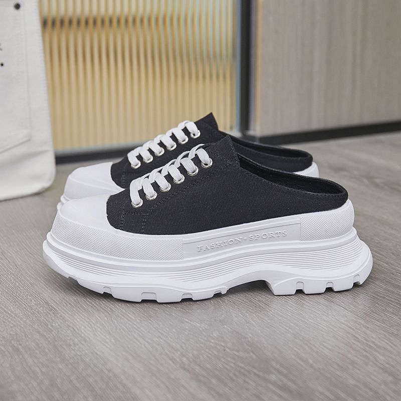 Scarpe da papà alte versatili e traspiranti, nuove, primavera 2025, in tela, bianche, con suola spessa, per donne, stabili e nuove_voghion.com