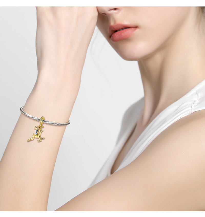 Diy-Anhänger Weihnachten springender Elch Anhänger Weihnachtsserie Silber vergoldet Halskette Armband DIY-Anhänger_voghion.com