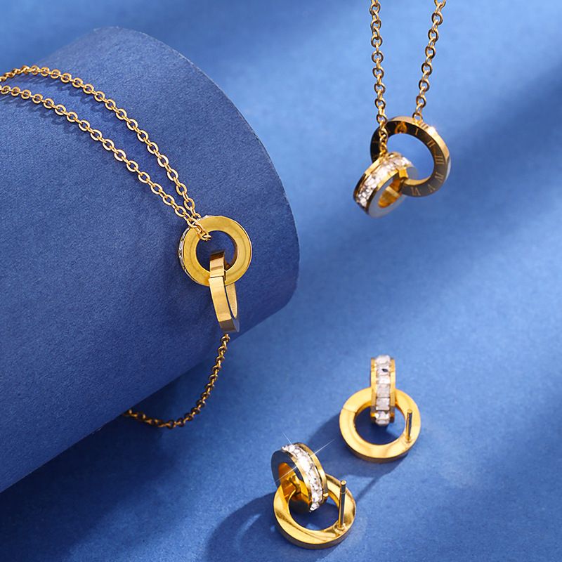 Set di gioielli da sposa per banchetti alla moda da donna, nuovo set di tre pezzi con bracciale, collana, orecchini e doppio anello, set di gioielli di vendita calda_voghion.com