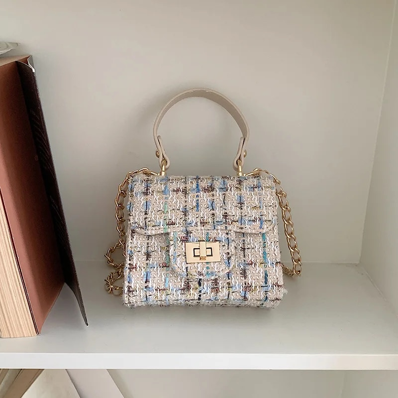 Ins Advanced Mini Chain Umhängetaschen für Damen 2024 Neue Mode Plaid Stickdesign Damenhandtasche Banketttasche_voghion.com