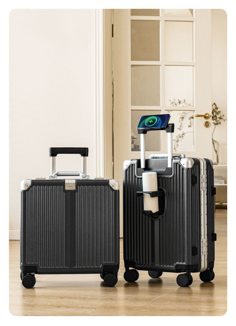 Valigia da viaggio Business da 18 pollici con telaio in alluminio Valigia da imbarco Valigia push-rod Valigia combinata Valigia con ruota cardanica_voghion.com
