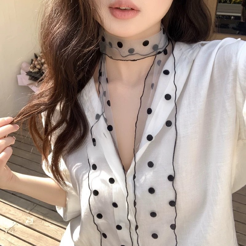 2025 New Organza Polka Dot Long Summer Women's Silk, Sheer, Lightweight, Atmospheric, Versatile Ribbon_voghion.com