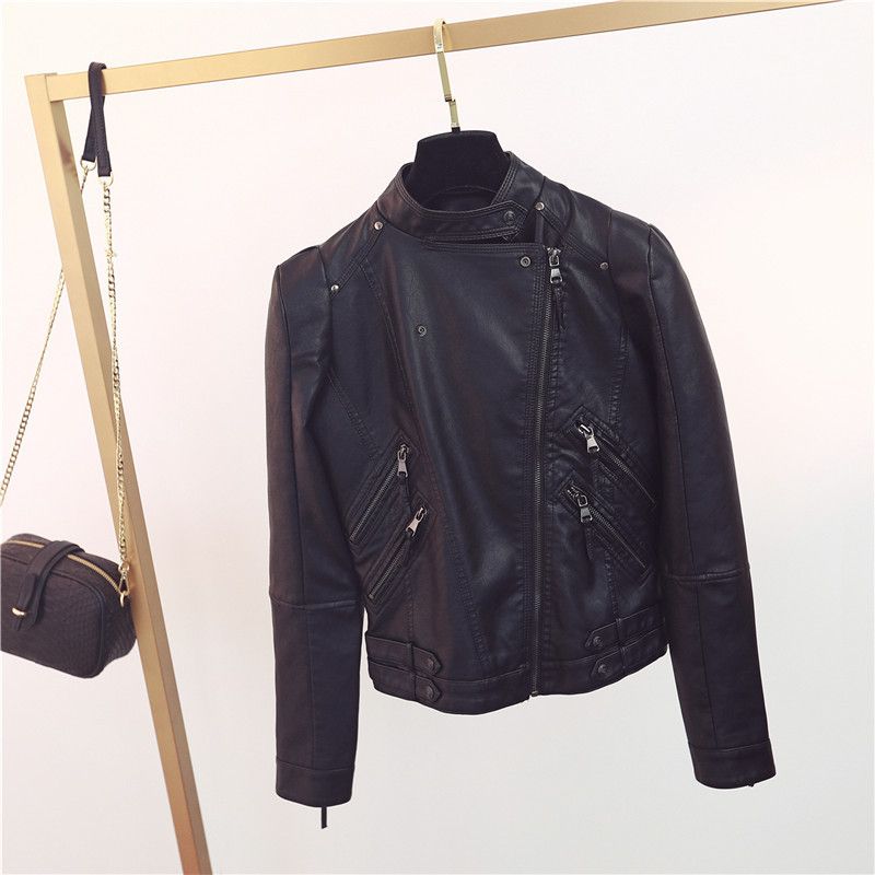 2023 Spring And Autumn Women's Jacket PU Leather Motorcycle Short Slim Fit Coat_voghion.com