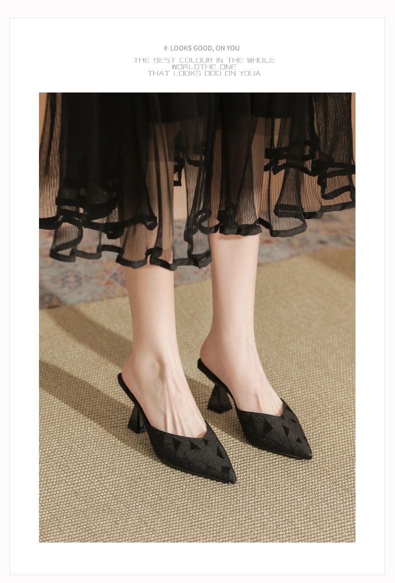 6777-2 Summer New Korean Style Mid-Heel Sandals For Women High Chunky Heel Versatile Commuting Closed-Toe Half Slippers_voghion.com