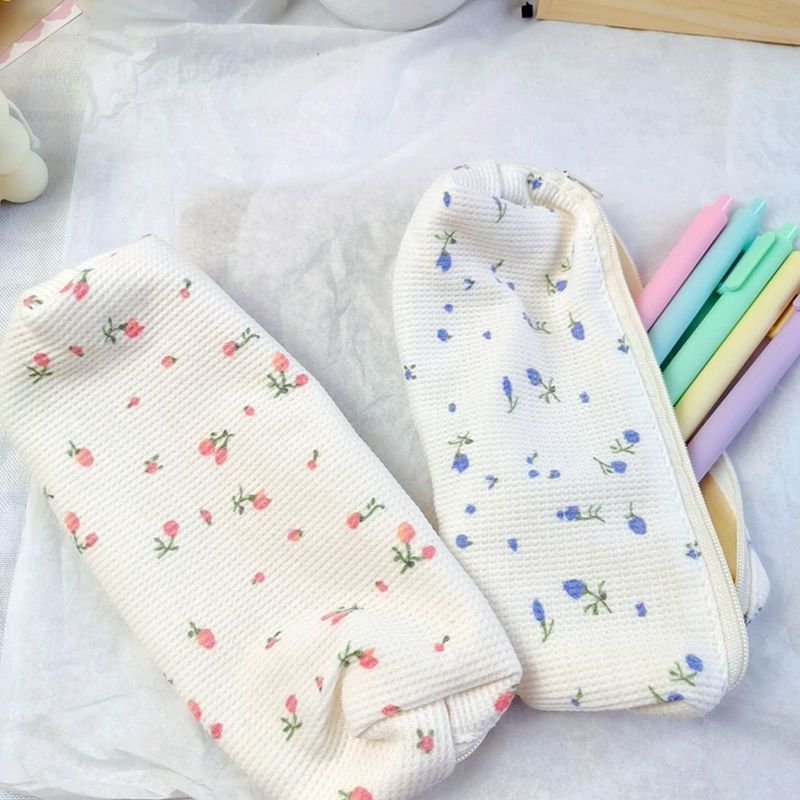 Ins – petite trousse à crayons florale Simple faite maison, Mini sac de rangement de papeterie en forme de cœur de fille fraîche_voghion.com