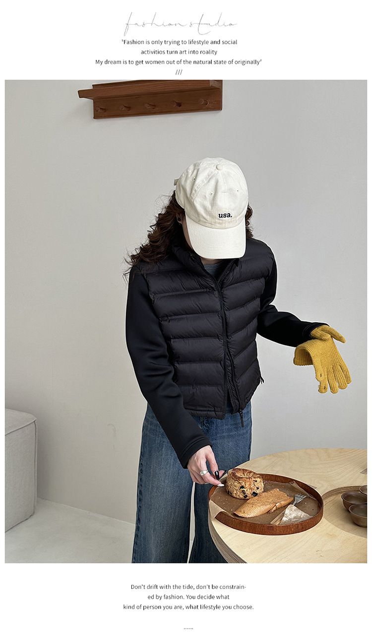 Women Down Cotton Jackets Autumn Winter Casual Patchwork Long Sleeve Quilted Coats American Style Female Short Warm Coats_voghion.com