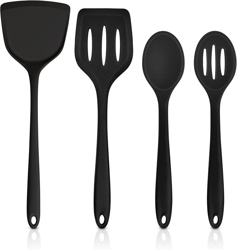 Juego de utensilios de cocina de 4 piezas, con espátula de silicona resistente al calor, cuchara sólida y ranurada para cocinar._voghion.com