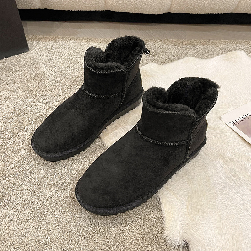 Schneestiefel für Damen, kurze Röhre, neues Fell, rutschfest, braun, Winterstiefel, warm, plus samtverdickte Baumwollschuhe_voghion.com