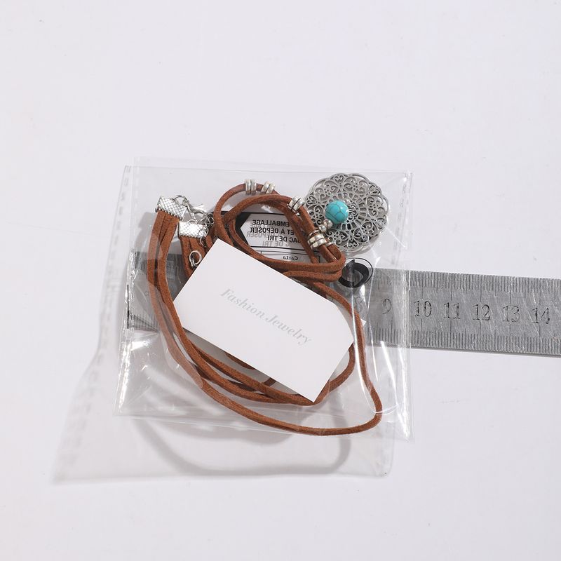 Cappello da cowboy in stile western, collana multistrato turchese per donna, collana versatile con piatto di fiori retrò_voghion.com