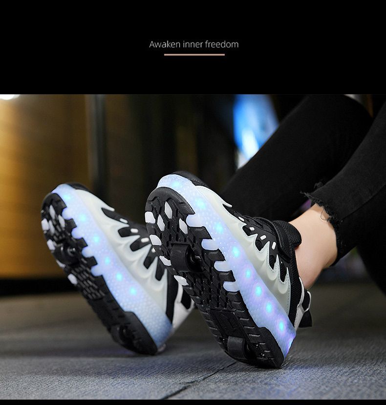 Rechargeable luminous shoes LED lights for children adult roller skate LACES wheels_voghion.com