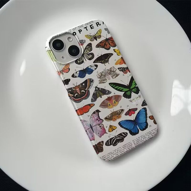 Koomiksiliblikaga iPhone 13 ümbris, 11, sirge servaga silikoonümbris, 14, kukkumiskindel, 12, pehme matt XR, XS_voghion.com