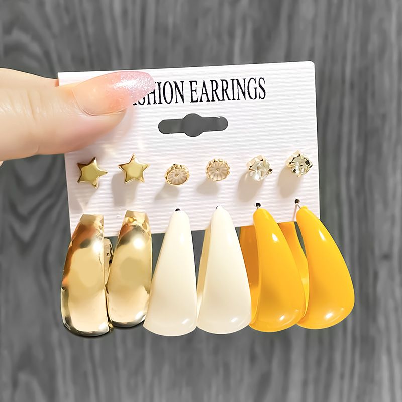 Runde, herzförmige Ohrstecker für Damen, rautenförmige Creolen, 5-teiliges Set_voghion.com