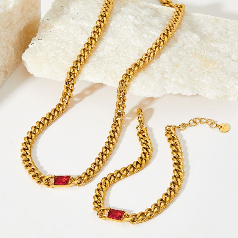 Zircon Cuban Chain Bracelet Green Vacuum Plated Gold Stainless Steel Fashion High-end Sense Women's Jewelry_voghion.com