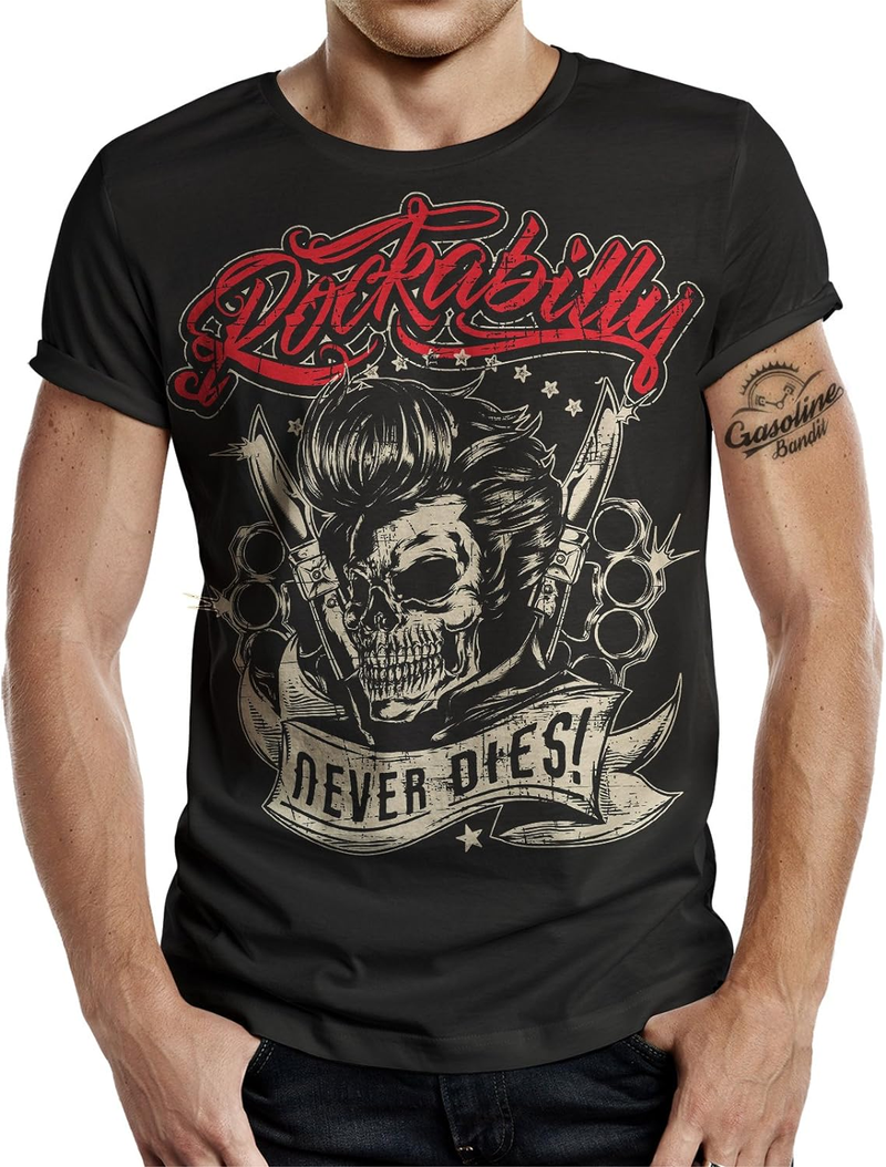 T-shirtontwerp Groot formaat print Rockabilly sterft nooit_voghion.com