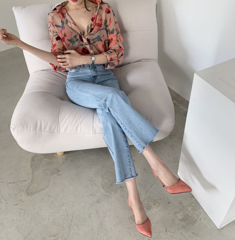2024 spring/summer floral chiffon women's slim fit, simple and stylish long sleeved design_voghion.com