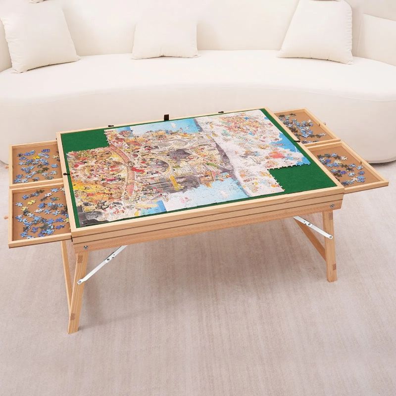 Puzzle Plateau, con gambe regolabili, 1500 pezzi, tavolo pieghevole con 3 cassetti inclinabili in legno, 4 pezzi e puzzle 32,7x24,6_voghion.com