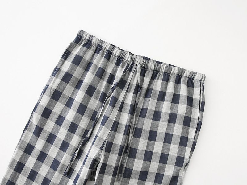 MUJI Style Pure Cotton Double Gauze Plaid Couple's Single Pajama Pants For Men And Women's Home Pants Casual Pants_voghion.com