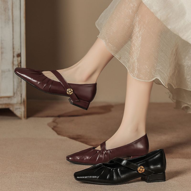 Nuove scarpe comode da donna con tacco alto, punta quadrata, suola morbida e spessa, scarpe basse in pelle, casual, Mary Jane, autunno inverno_voghion.com