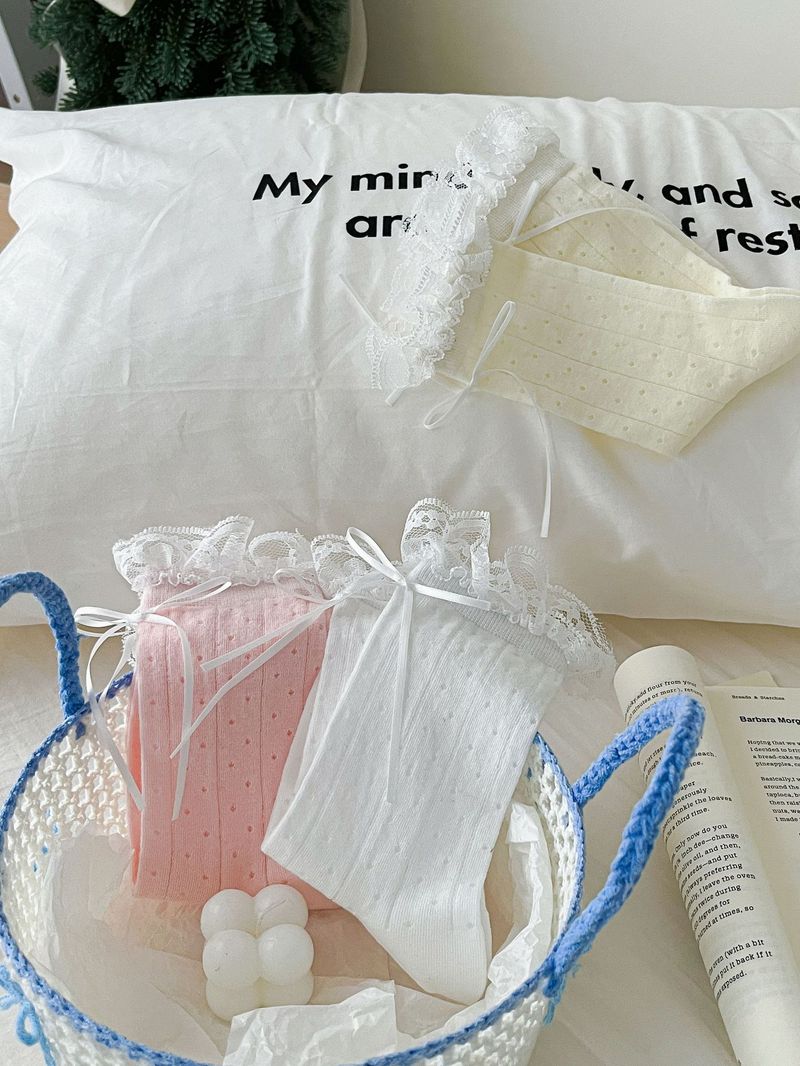 Ohne Knochen Süße Wind Spitze Bogen Weibliche Mittleren Koreanischen Ausgabe Nette Zubehör Stapeln Socken_voghion.com