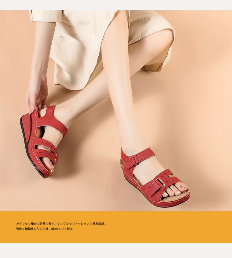 Νέα γυναικεία πέδιλα μαμάς με μαγική πόρπη με χοντρή σόλα με τακούνι πλαγιάς_voghion.com