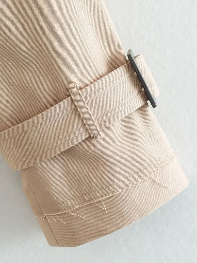 Trench corto a maniche lunghe in stile britannico con scollo a V a due bottoni in pizzo antivento, versatile alla moda_voghion.com