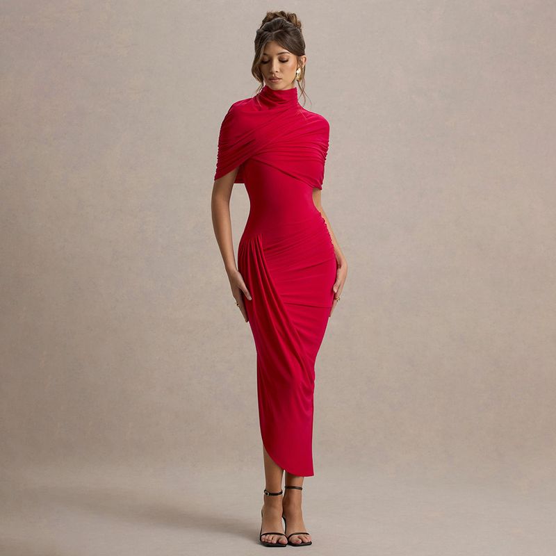 Rückenfreies, figurbetontes Kleid mit Rüschen – Sexy langes Kleid mit hoher Taille und Milchseidenstoff (Gelb/Weiß/Rot)_voghion.com
