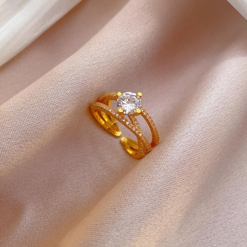 Skinnende zirkonringer for kvinner rustfritt stål forgylt geometri ring trend par bryllupsfest smykker gave_voghion.com