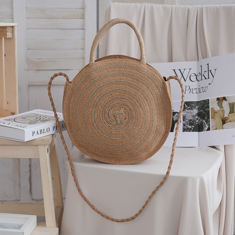 Nuova borsa a tracolla rotonda da spiaggia per le vacanze, casual, intrecciata, in paglia, da donna, estiva, a mano_voghion.com