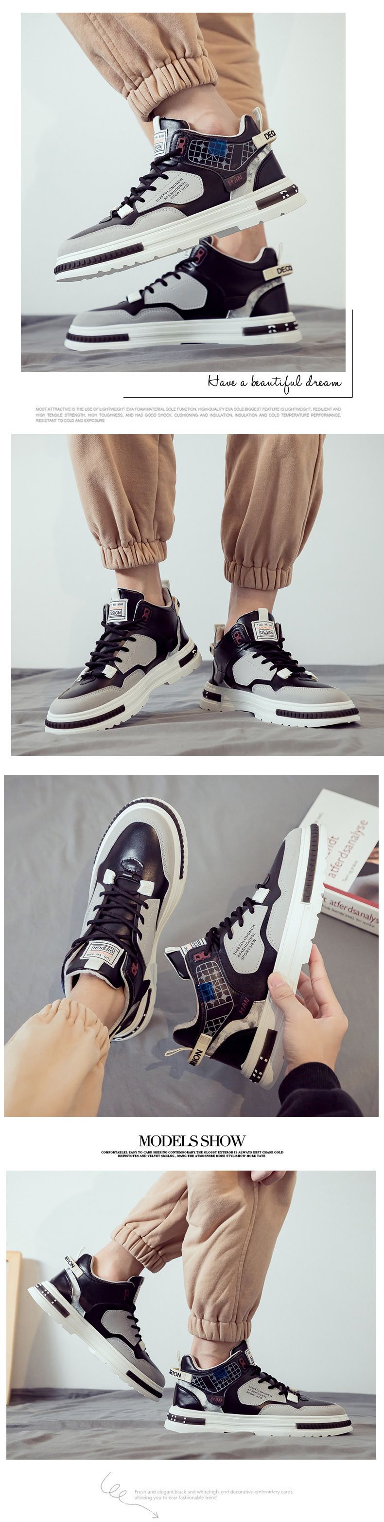 Zapatillas altas informales para hombre: cómodas zapatillas de invierno con forro cálido, malla transpirable y suela de goma resistente, diseño clásico de color liso._voghion.com
