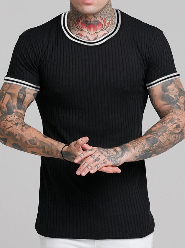 New Leisure Running T-shirt Gym Training Tops Elastic Quick Drying Pure Color Short Sleeve Sports T-shirt Men Sportswear_voghion.com
