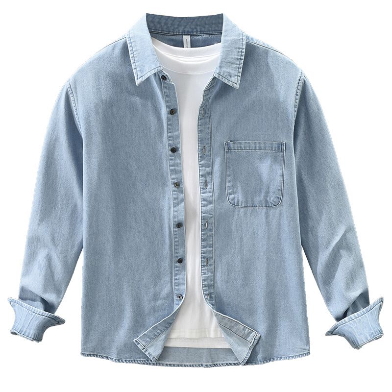 Camicia a maniche lunghe in denim retrò da uomo, alla moda e versatile, top ampio e casual._voghion.com