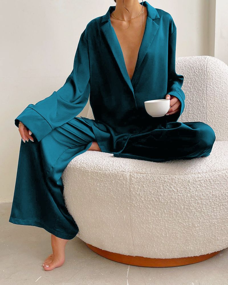Women's solid color coat pantsuit_voghion.com