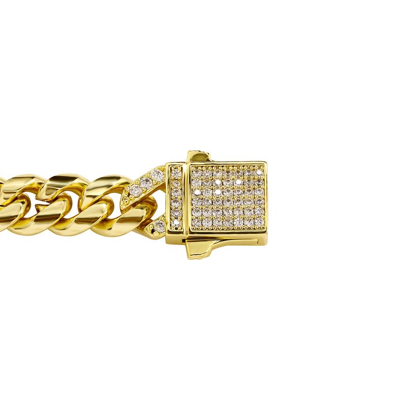 Herrenschmuck, 8 mm kubanische Gliederkette mit vierblättrigem Kleeblatt und Kreuzanhänger, Federverschluss, Zirkonia-Akzenten, Goldton, Unisex-Armband im Hip-Hop-Stil_voghion.com