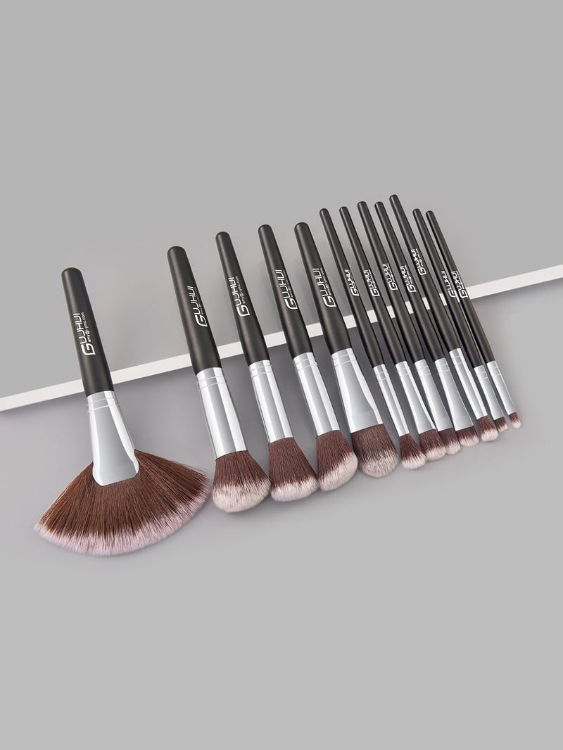 12-Stéck schwaarzt Make-up Pinselset inklusiv Rouge Pinsel, Pudder Pinsel, Kontur Pinsel GUJHUI Fabréck Direktverkaaf_voghion.com