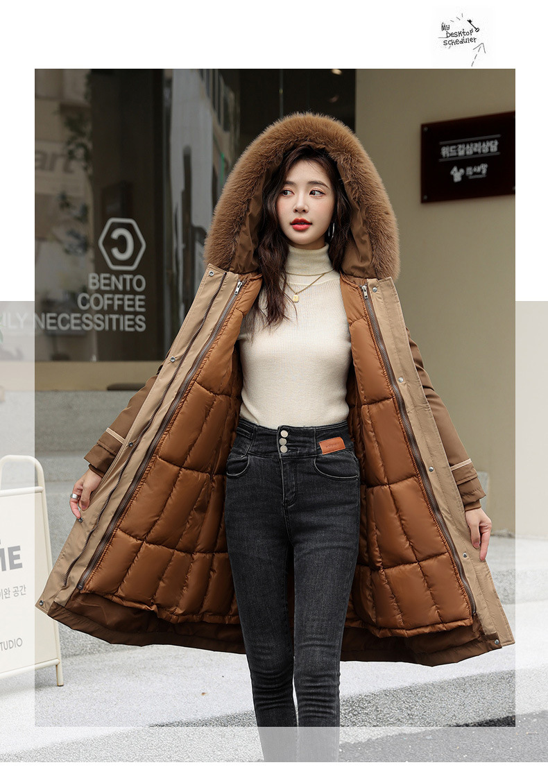 Damenbekleidung Baumwollgefütterte Jacke, extra lange Overknee-Pie-Jacke mit herausnehmbarem Futter, neue Winter-Großgrößen-Warmjacke Baumwollgefütterte Jacke_voghion.com