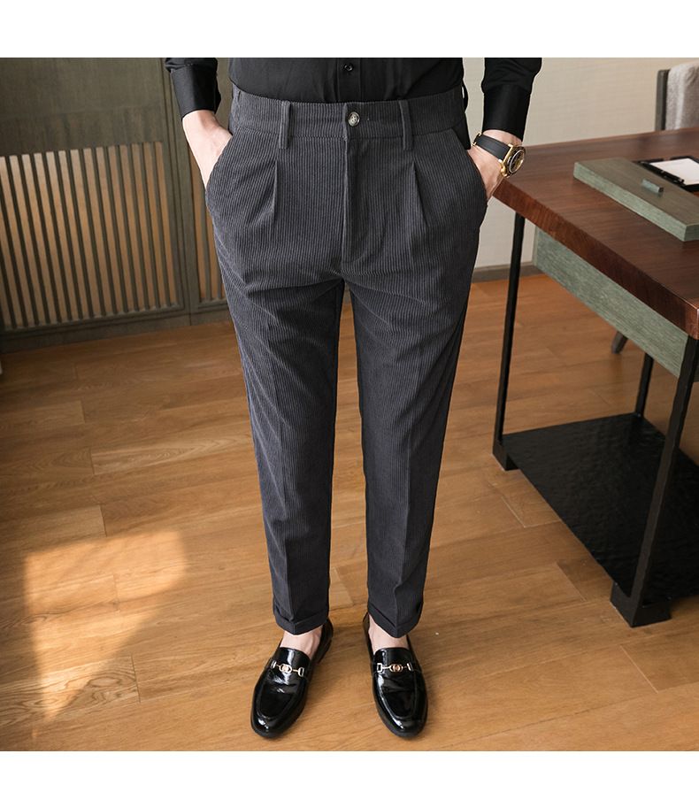 Herren Freizeithose Herbst und Winter Neue Cordhose Schlanke trendige Anzughose_voghion.com