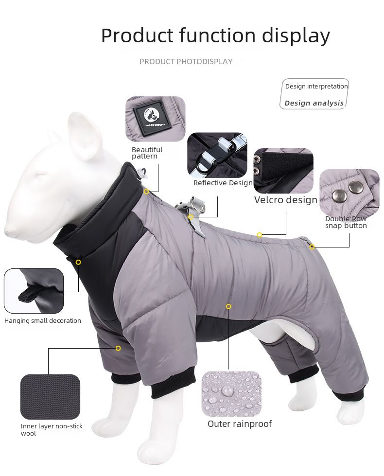 New dog clothes autumn and winter reflective waterproof puppy clothes thickened dog four-legged pet cotton-padded jacket wholesale_voghion.com