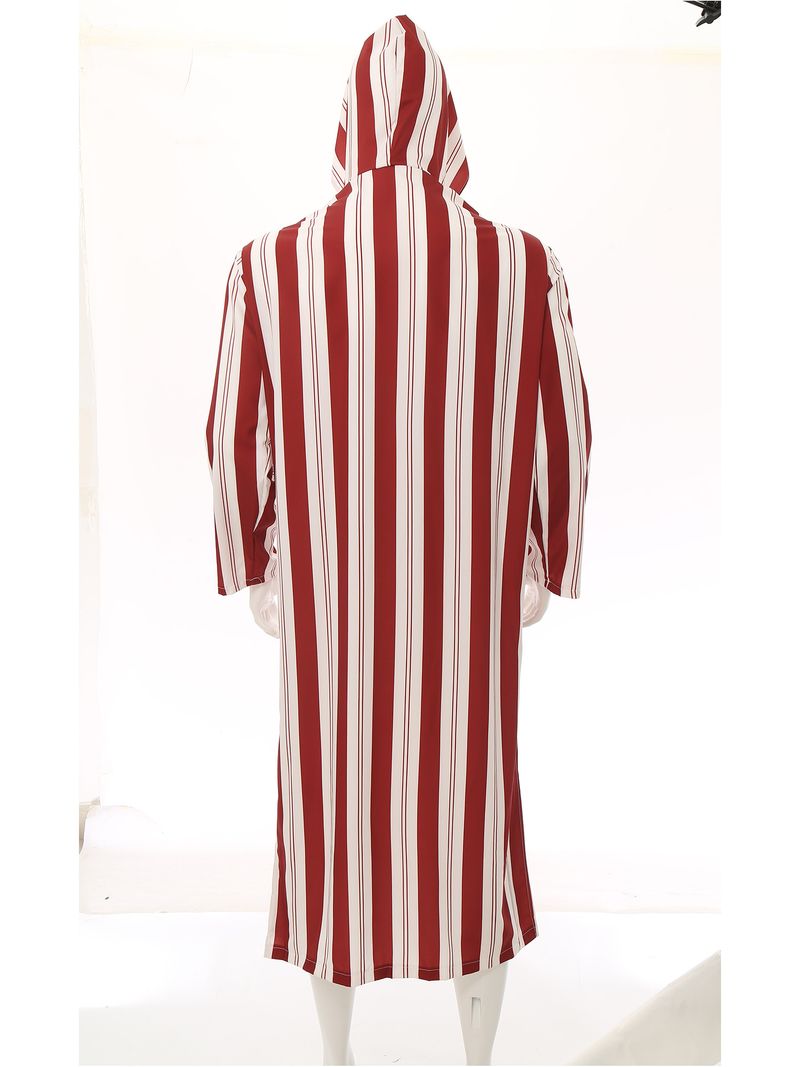 Islamitische herenjas met capuchon, lange mouwen, pullover, bedrukt, losse kaftan, Arabische thobe voor feesten en festivals_voghion.com