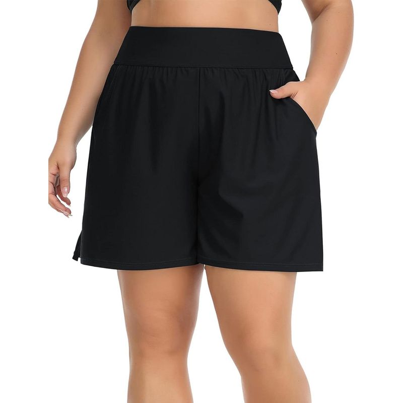 CHARMLEAKS Plus Size Swim Shorts For Women High Waisted Board Shorts Tankini Swimsuit Bottom With Pockets_voghion.com