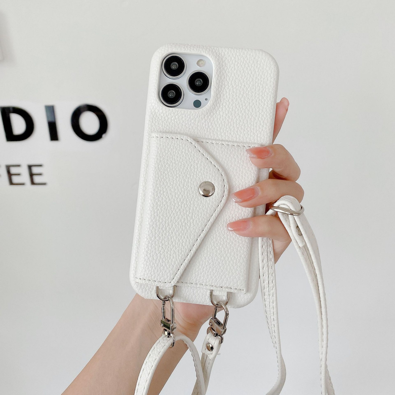 Mobile phone case card holder cross-body mobile phone case suitable for iPhone15 mobile phone case Apple 14promax pebbled pattern mobile phone case_voghion.com