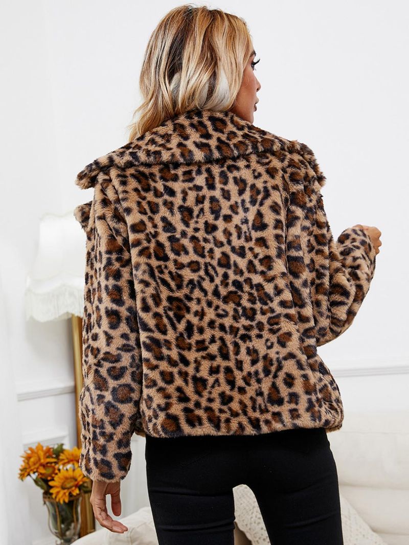 Damenbekleidung - bedruckte Reversjacke aus Plüsch, lockere, schmale Lederjacke für Damen_voghion.com